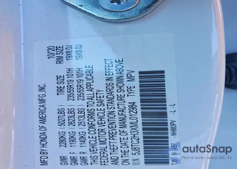 2021 Acura Rdx из США, поврежденный, VIN 5J8TC2H3XML012984